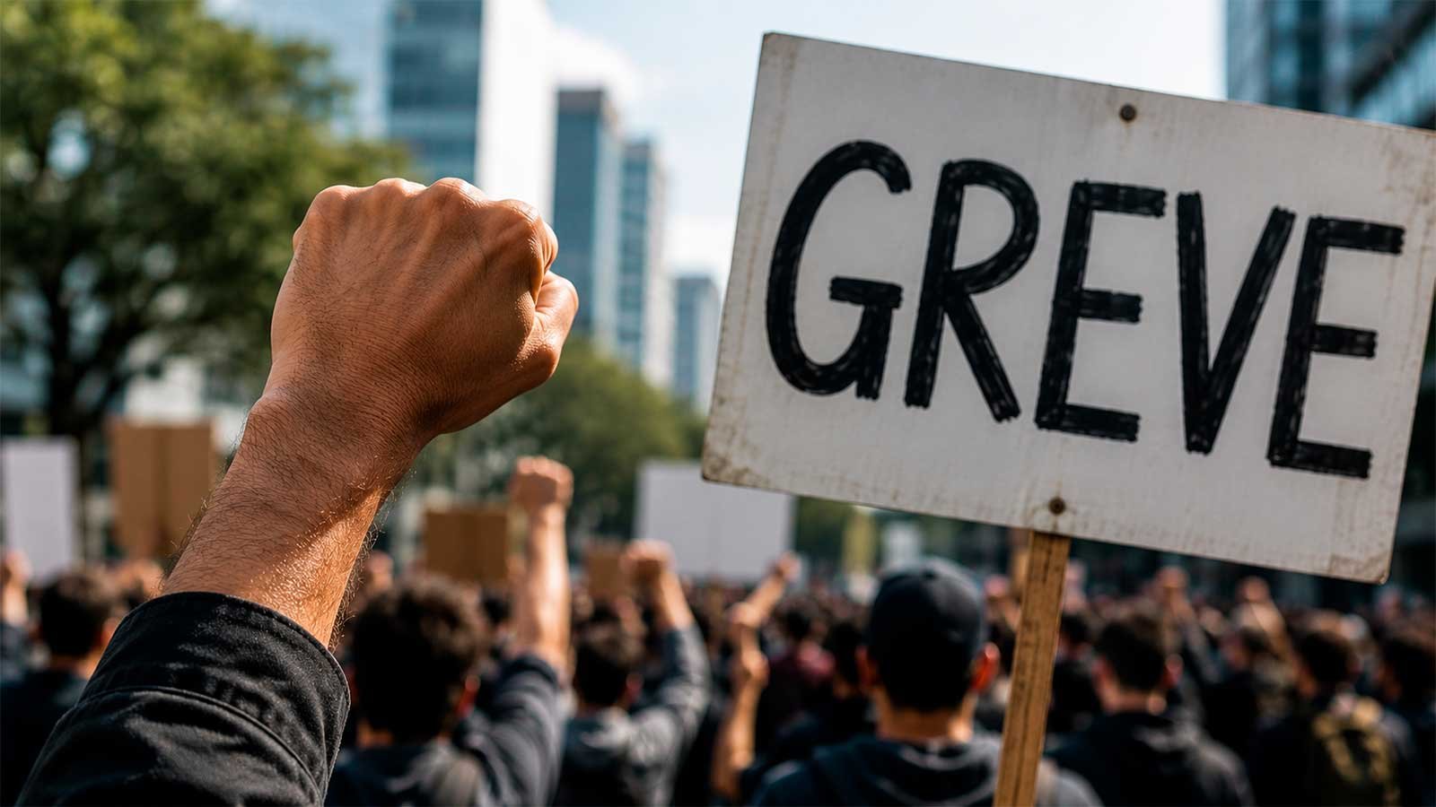 Manifestação de trabalhadores durante uma greve